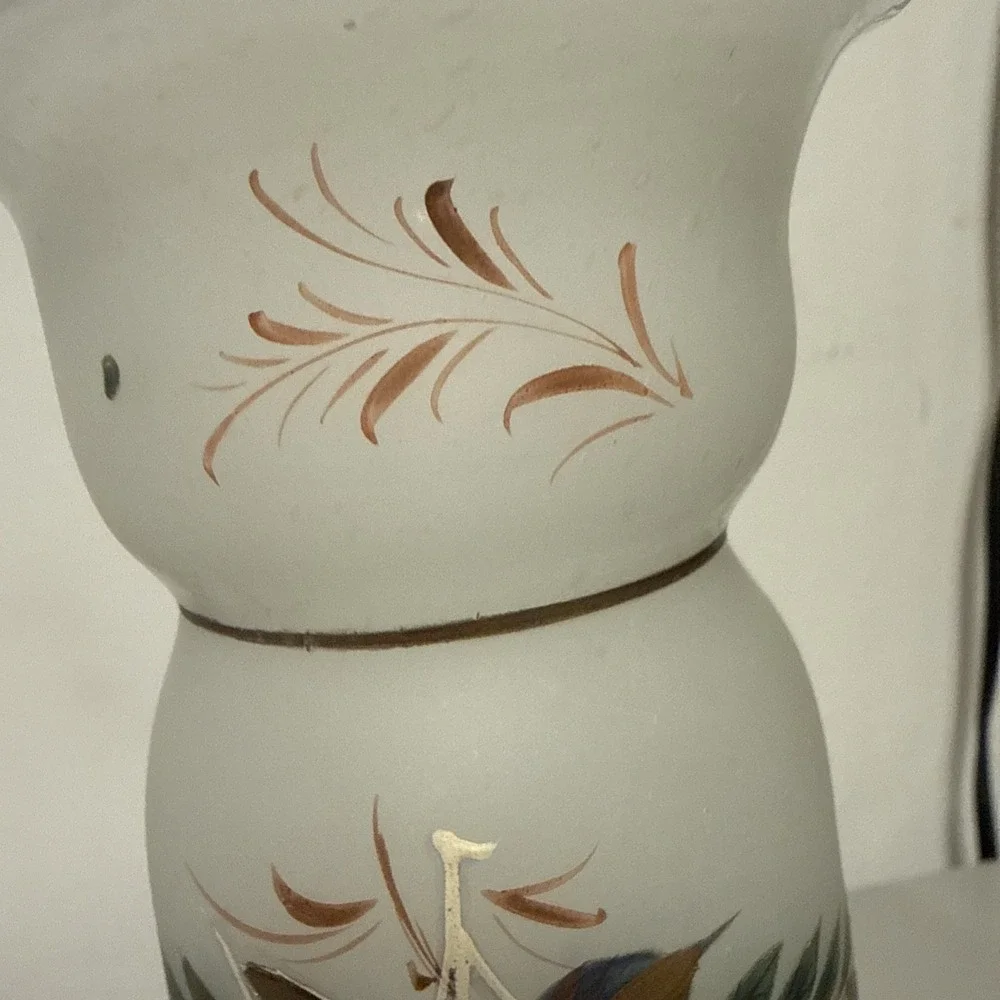 Antique Victorian Bristol Glass Enameled Painted Bird & Flower Vase